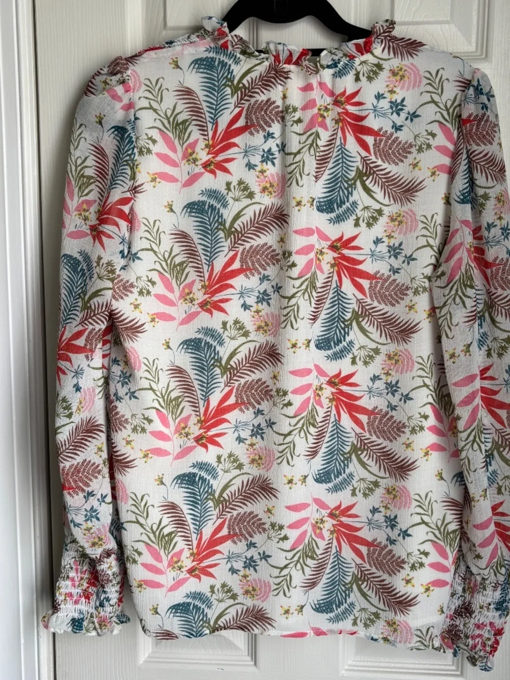 NWOT Boden Anastasia Safari Fern Floral Print Chiffon Smocked Cuff Blouse Size 8 - Picture 4 of 4